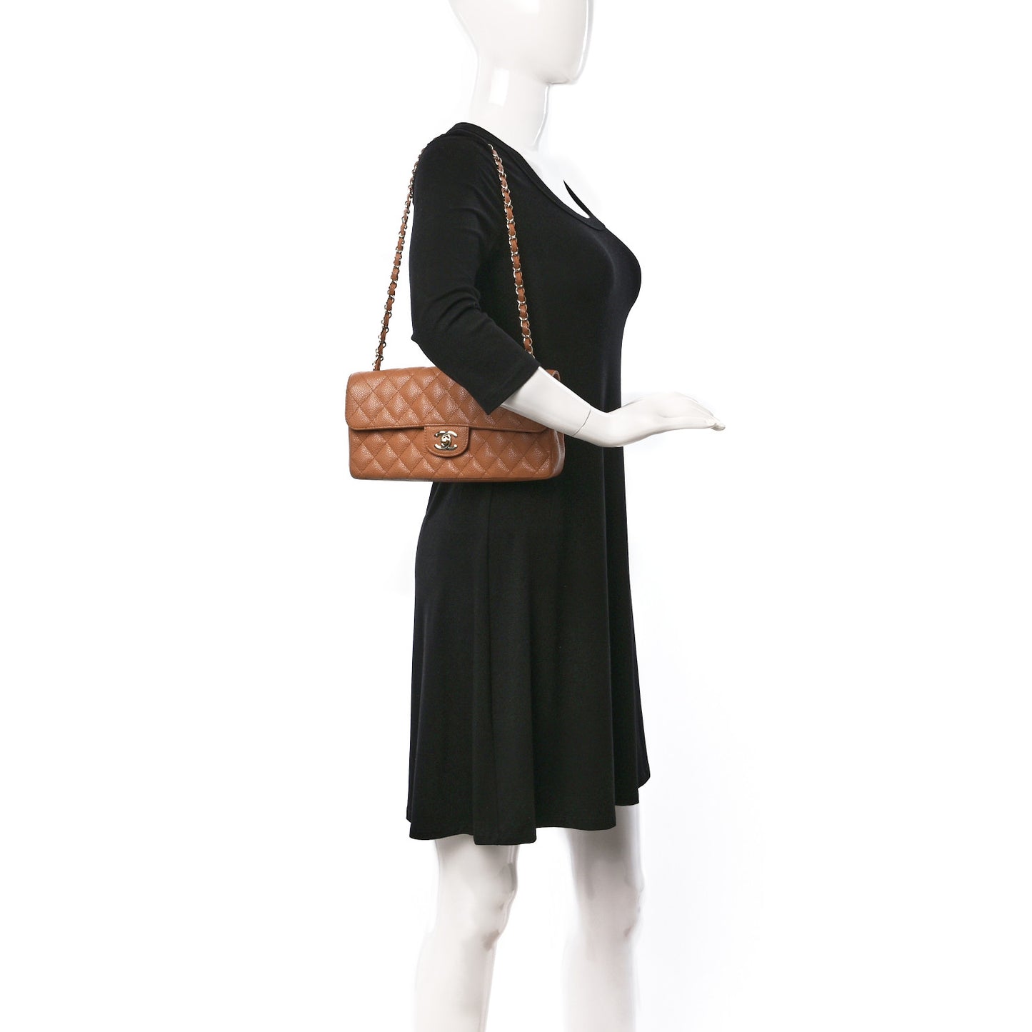 Caviar Quilted East West Flap Brown