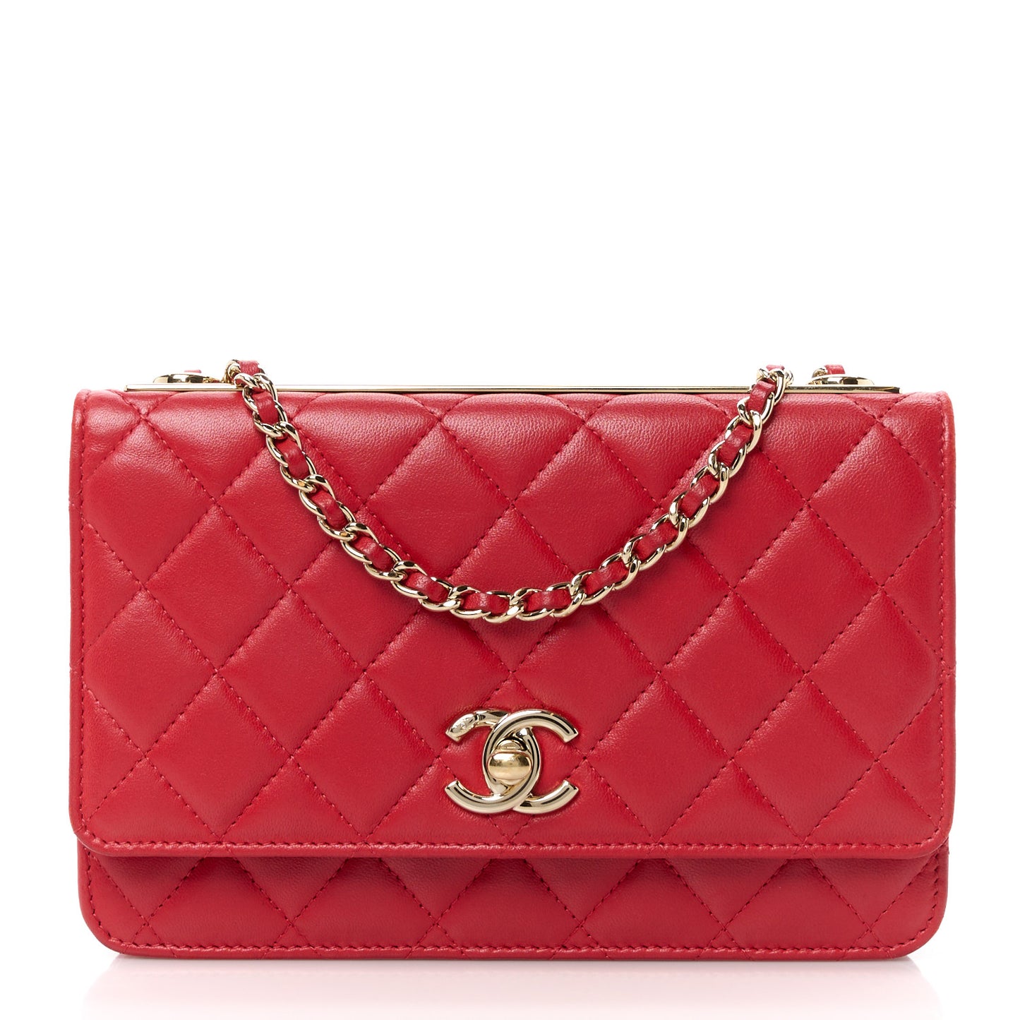 Lambskin Quilted Trendy CC Wallet On Chain WOC Red