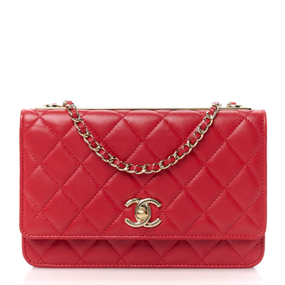 Chanel Lambskin Quilted Trendy CC Wallet On Chain WOC Red 1 of 14