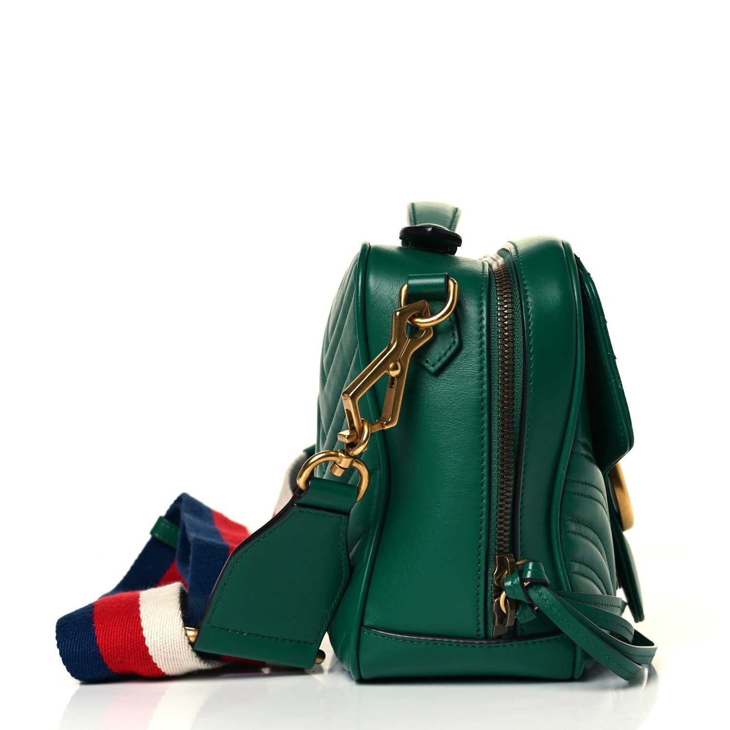 Gucci Calfskin Matelasse Sylvie Web Small GG Marmont Top Handle Shoulder Bag Emerald 16 of 18