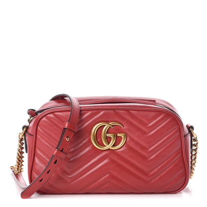 Gucci Calfskin Matelasse Small GG Marmont Chain Shoulder Bag Hibiscus Red 1 of 12