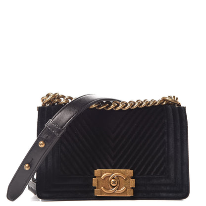 Chanel Velvet Chevron Quilted Small Boy Flap Black 1 of 9