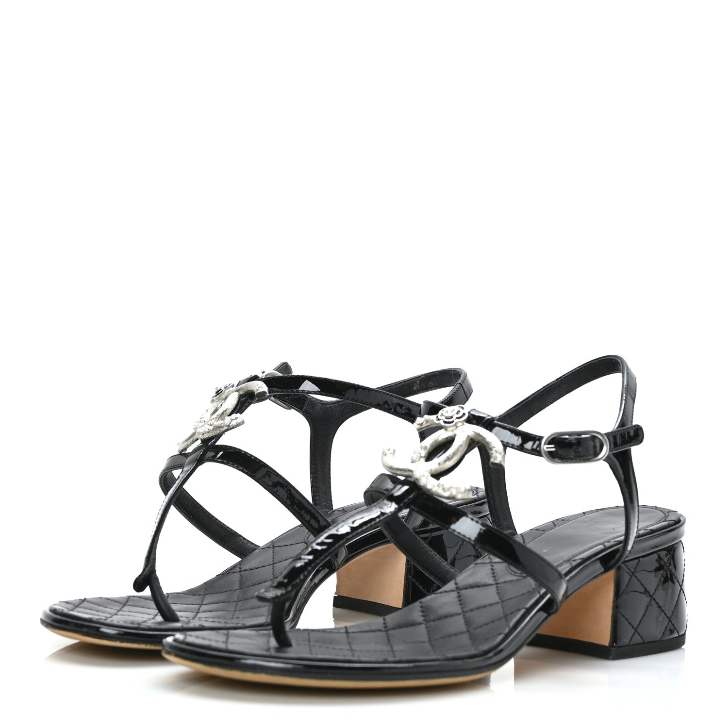 Chanel Patent CC Logo Thong Sandals 37 Black 3 of 6