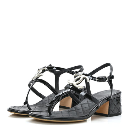 Chanel Patent CC Logo Thong Sandals 37 Black 3 of 6