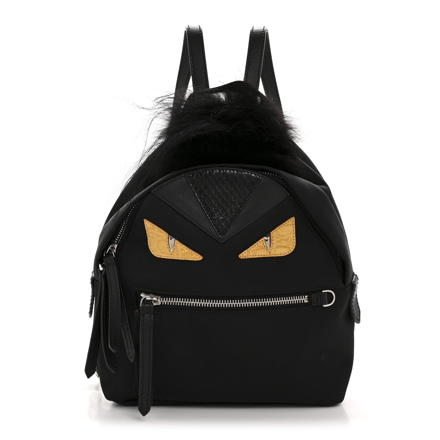 Fendi Nylon Vitello Dolce Goat Fox Fur Crocodile Monster Eyes Mini Backpack Black Sunflower 1 of 11