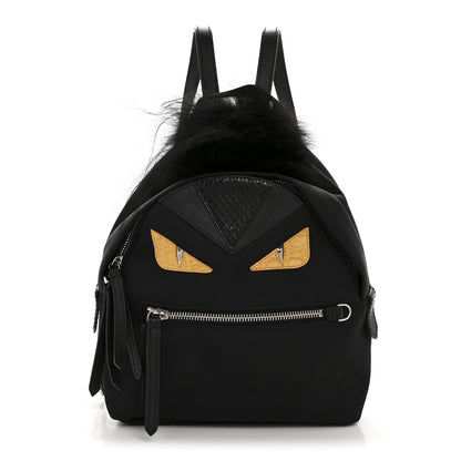 Fendi Nylon Vitello Dolce Goat Fox Fur Crocodile Monster Eyes Mini Backpack Black Sunflower 1 of 11