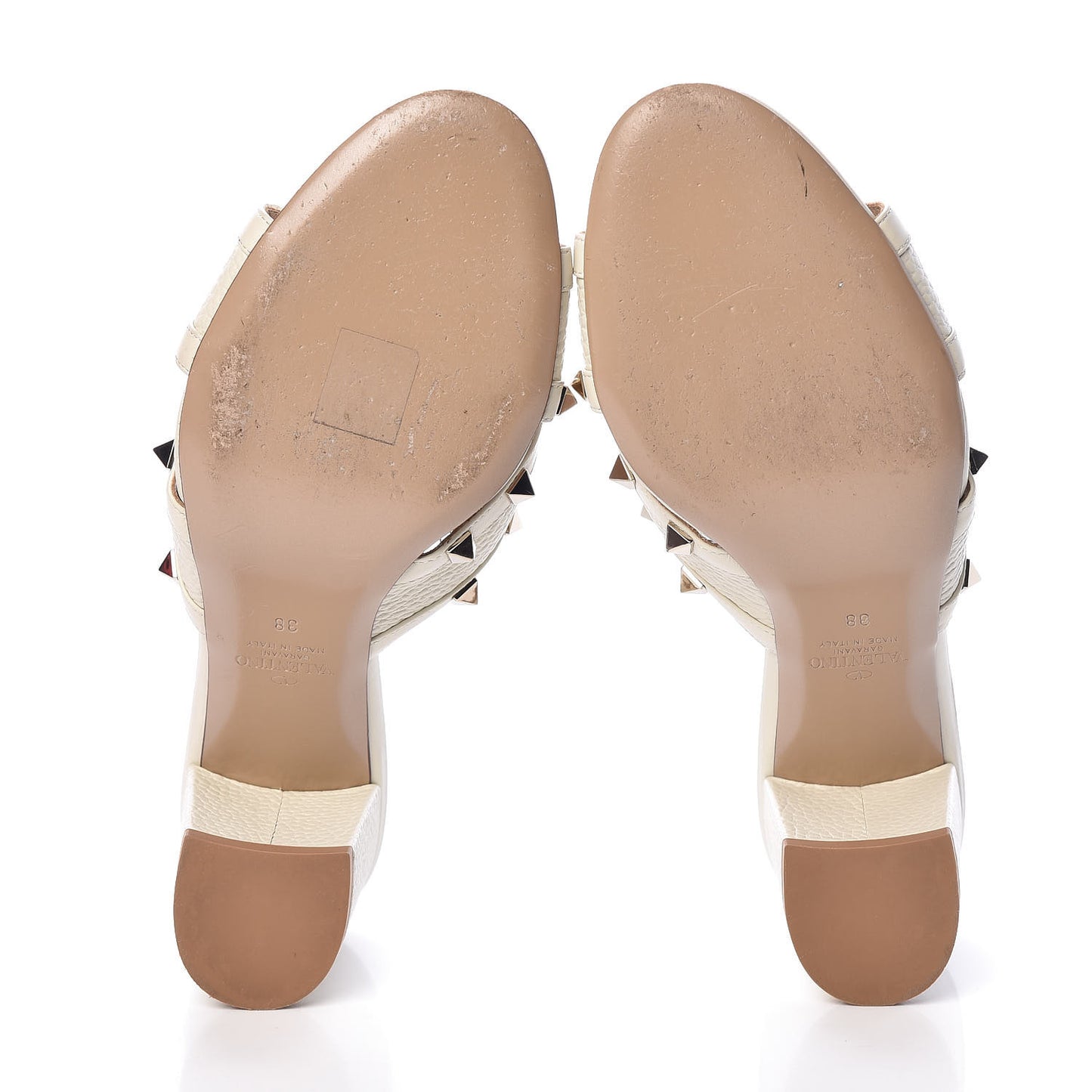 Pebbled Calfskin Rockstud Crisscross Slide 60mm Sandals 38 Light Ivory