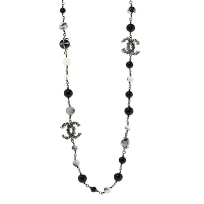Chanel Crystal Bead CC Long Necklace Silver Black 1 of 6