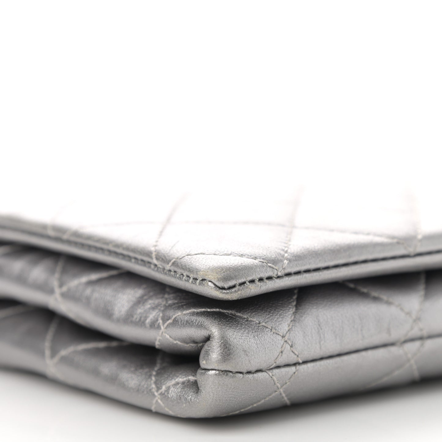 Metallic Lambskin Quilted Medium Leo Lion Flap Clutch Silver