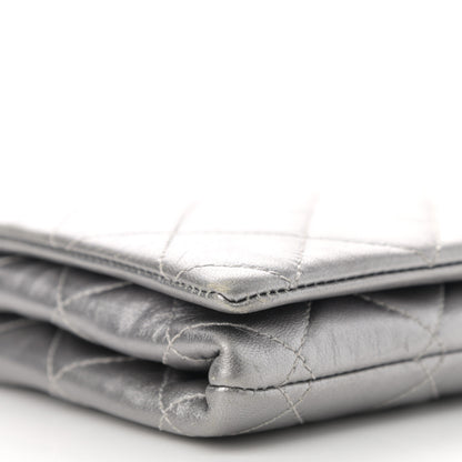 Chanel Metallic Lambskin Quilted Medium Leo Lion Flap Clutch Silver 9 of 12