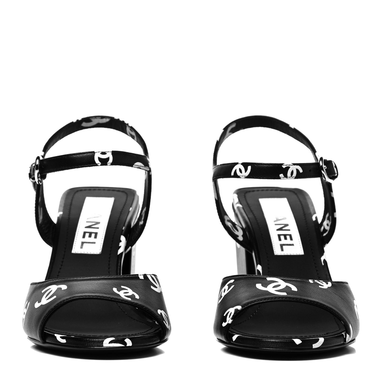 Printed Lambskin CC Sandals 36 Black White