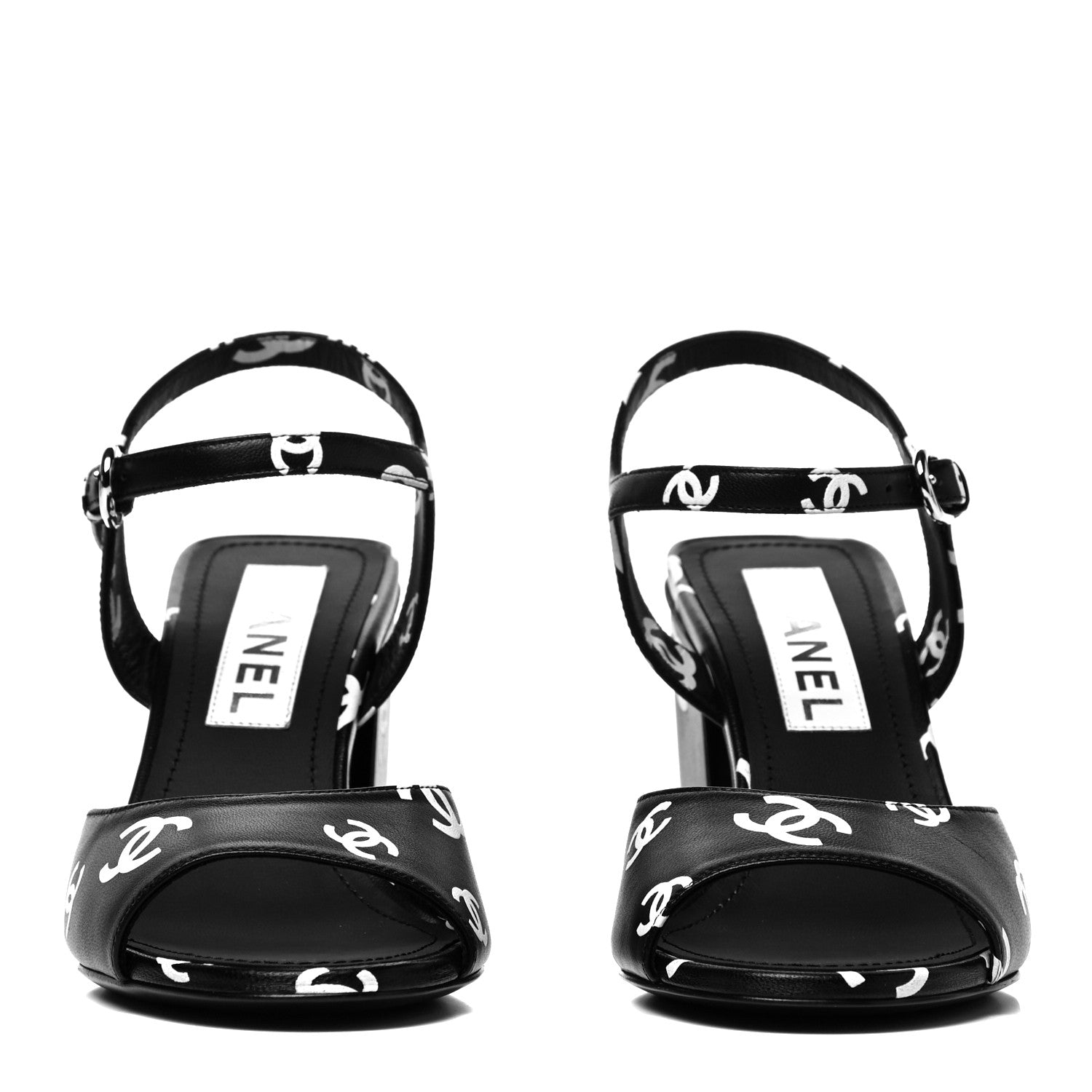 Chanel Printed Lambskin CC Sandals 36 Black White 2 of 7
