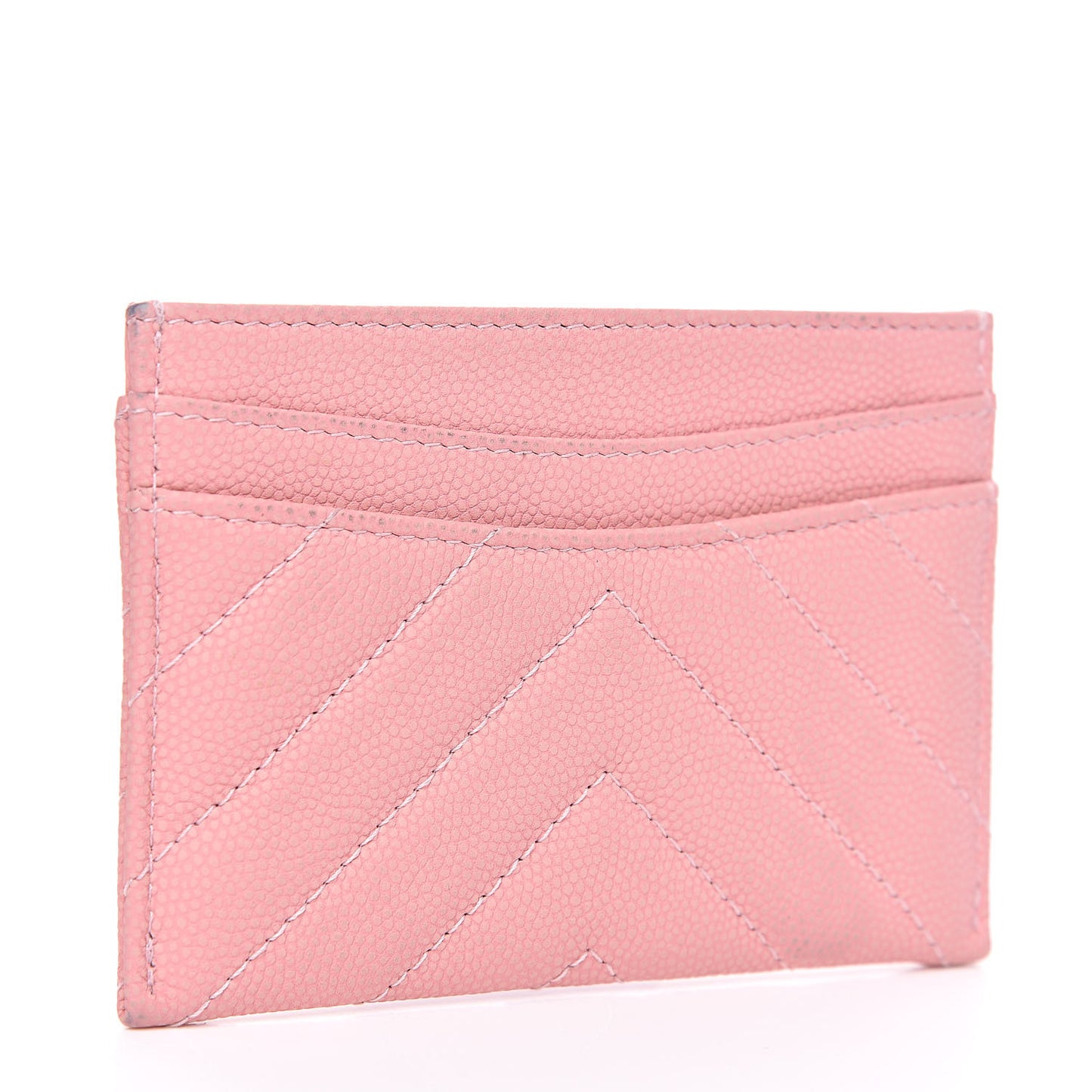 Caviar Chevron Quilted Card Holder Wallet Pink