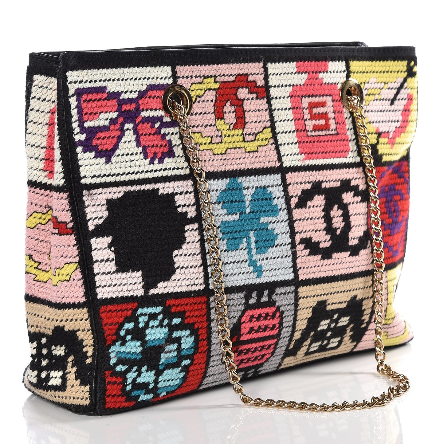 Needlepoint Precious Symbols Shoulder Bag Black