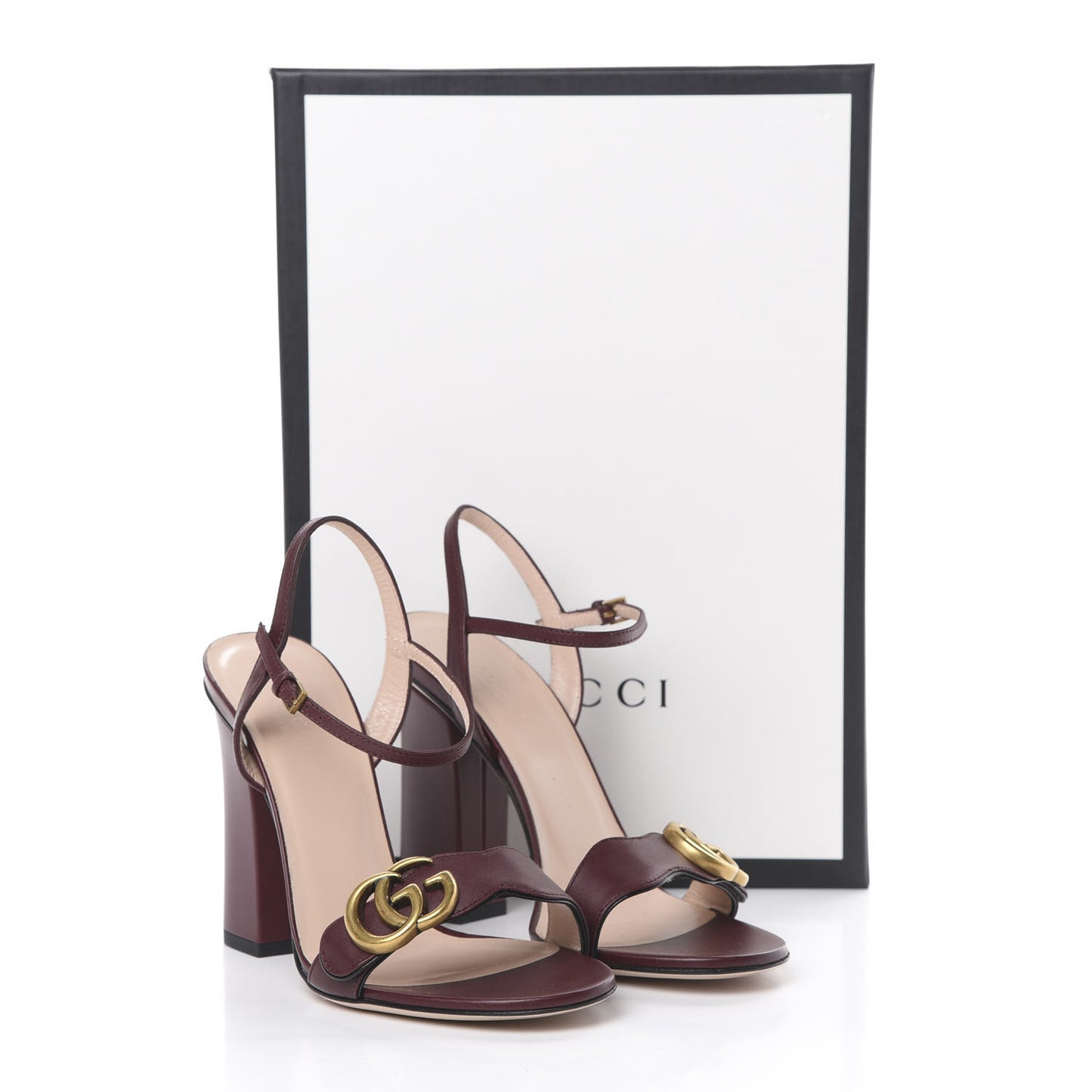 Lifford Calfskin GG Marmont Ankle Wrap 105mm Sandals 36.5 Vintage Bordeaux
