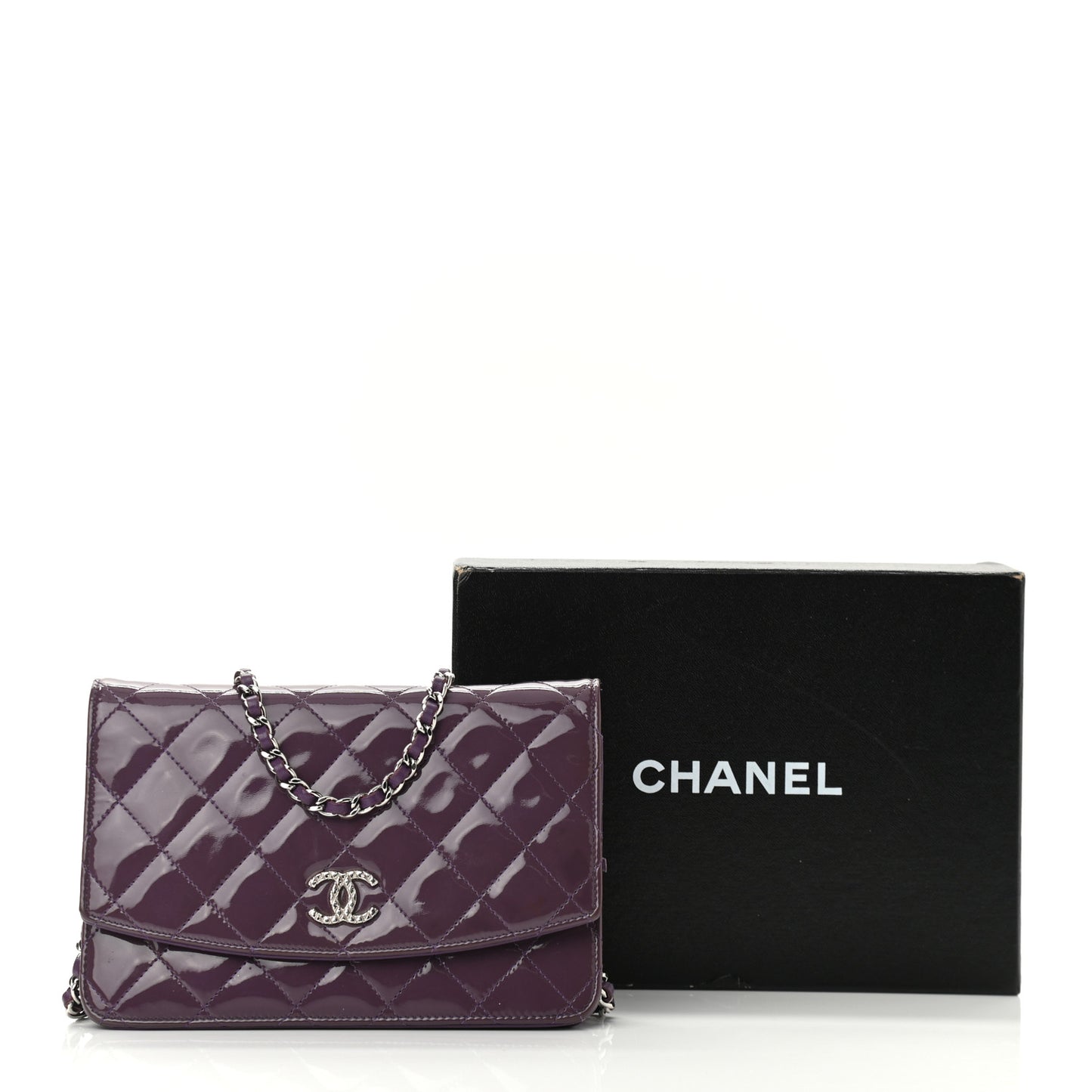 Patent Quilted Brilliant Wallet On Chain WOC Violet