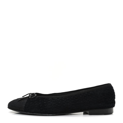Chanel Tweed Caviar Cap Toe Ballerina Flats 39.5 Black 1 of 12