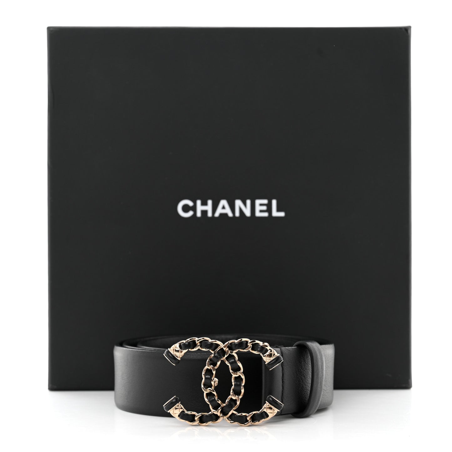 Calfskin CC Chain Belt 85 34 Black