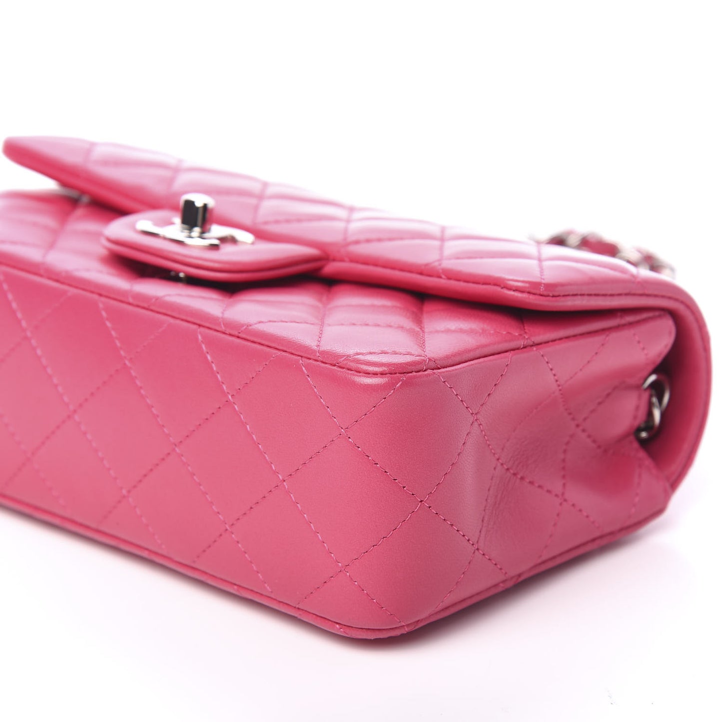Lambskin Quilted Mini Rectangular Flap Dark Pink