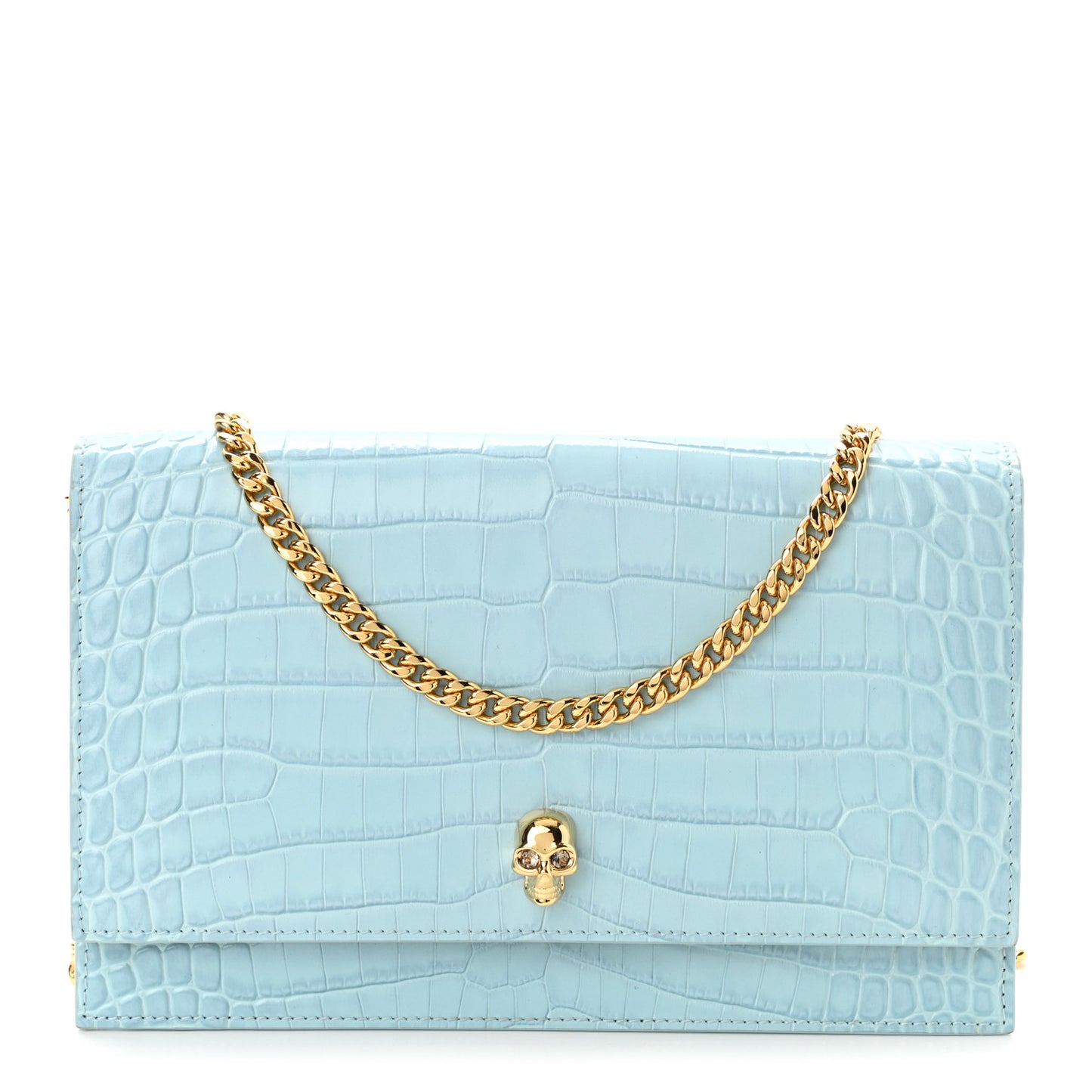 Calfskin Crocodile Embossed Skull Medium Shoulder Bag Ciel