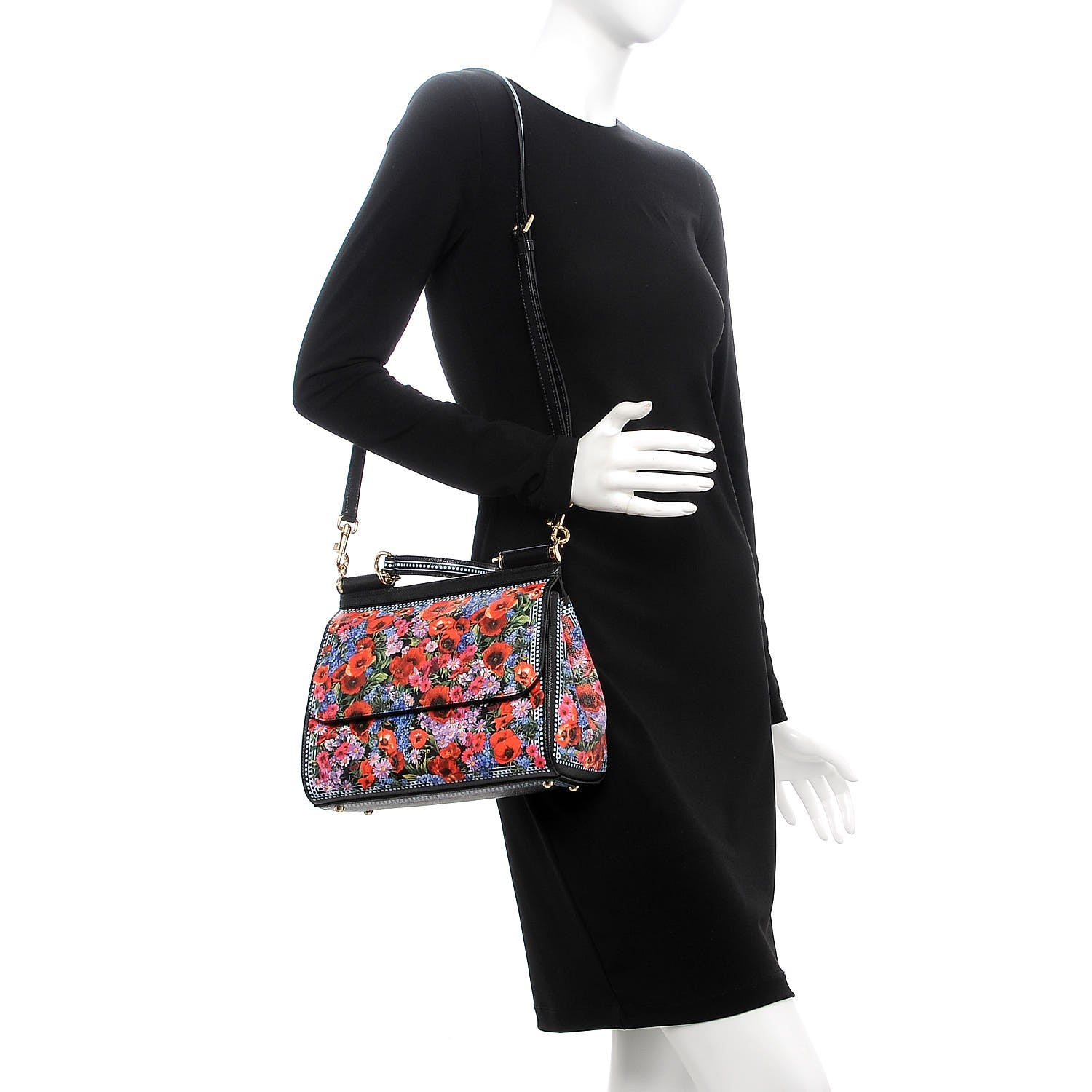 Dolce & Gabbana Dauphine Floral Print Medium Miss Sicily Satchel Black 2 of 10