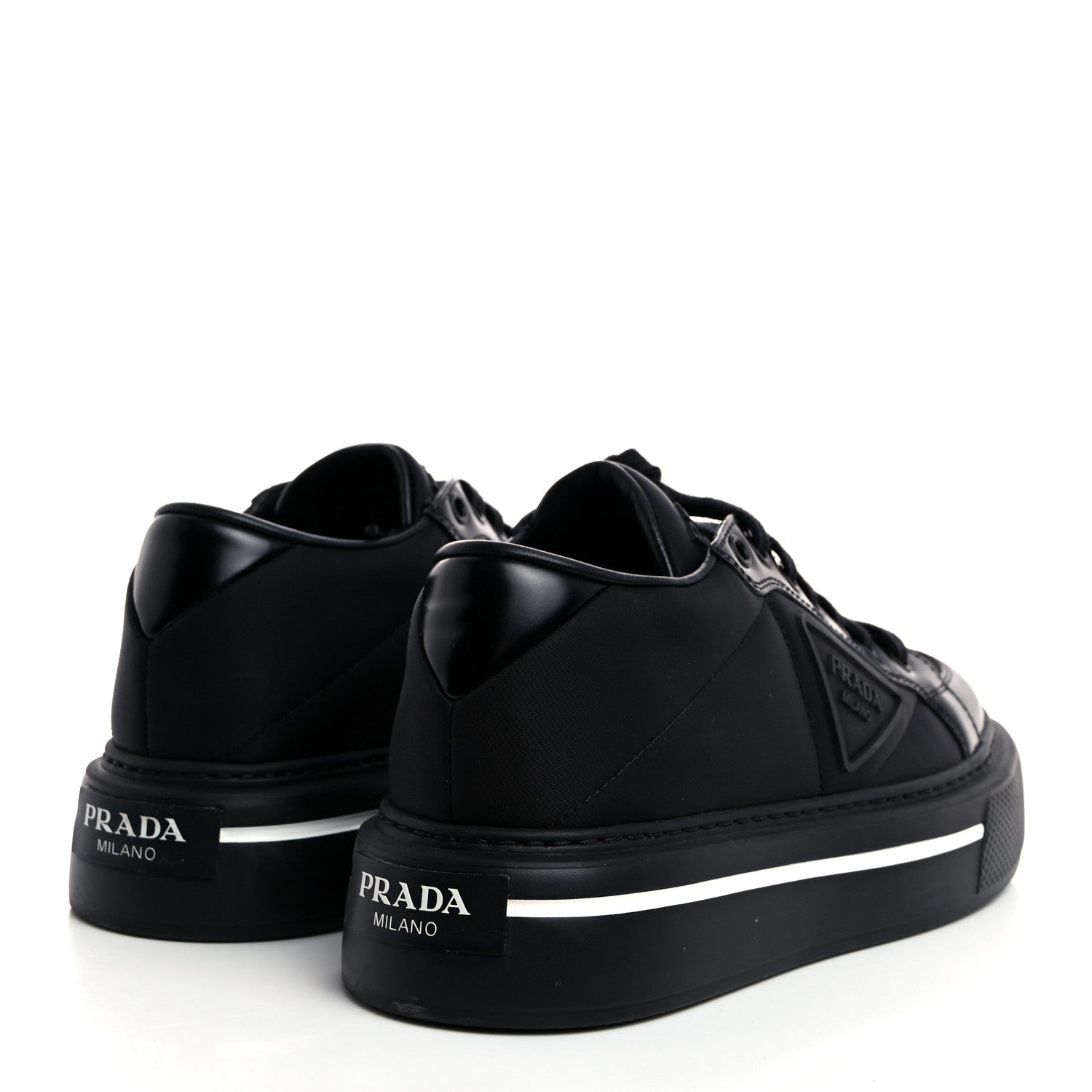 Prada Re-Nylon Spazzolato Rubber Triangle Logo Macro Quilted Womens 45mm Platform Sneakers 37 Black 4 of 8