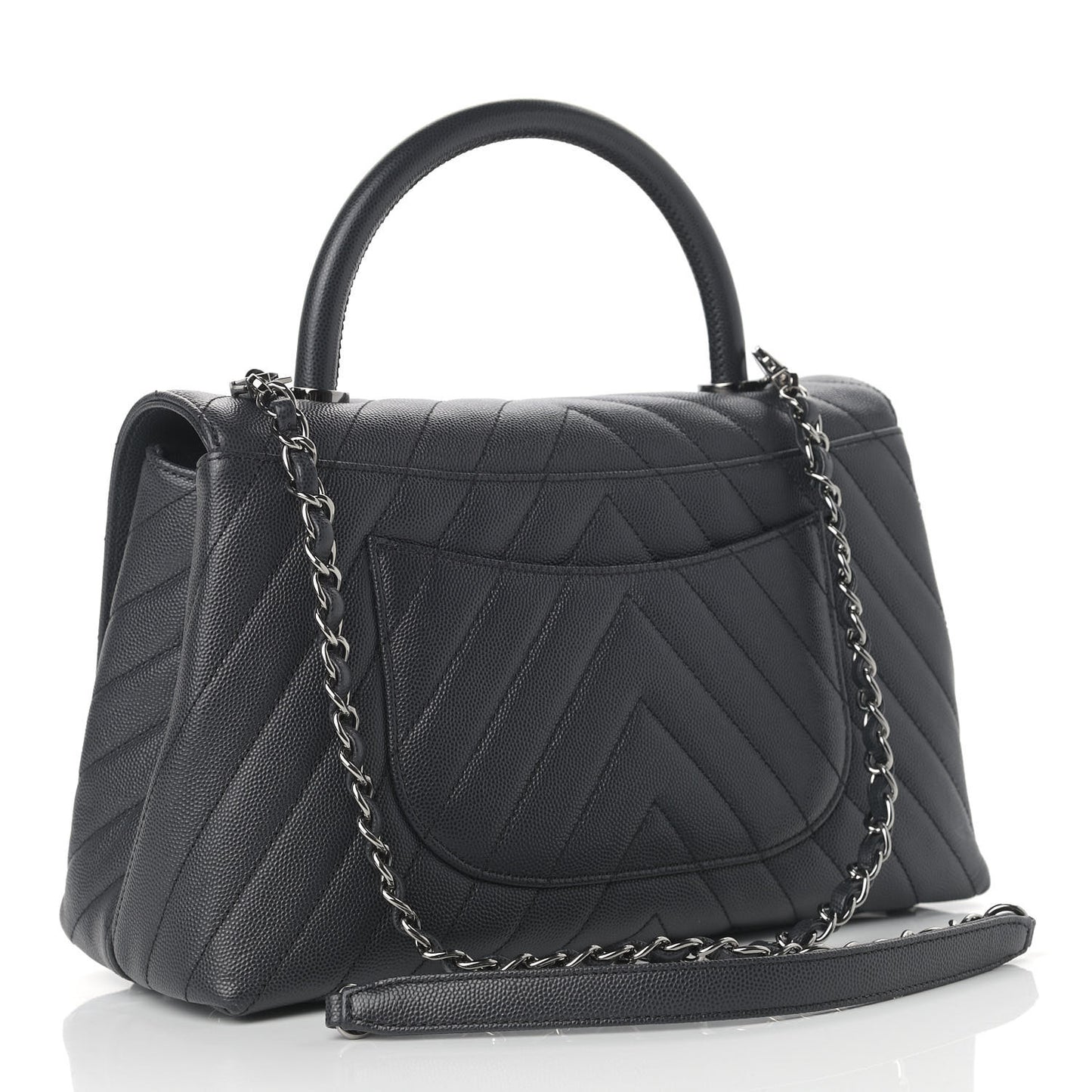Caviar Chevron Quilted Small Coco Handle Flap Dark Grey