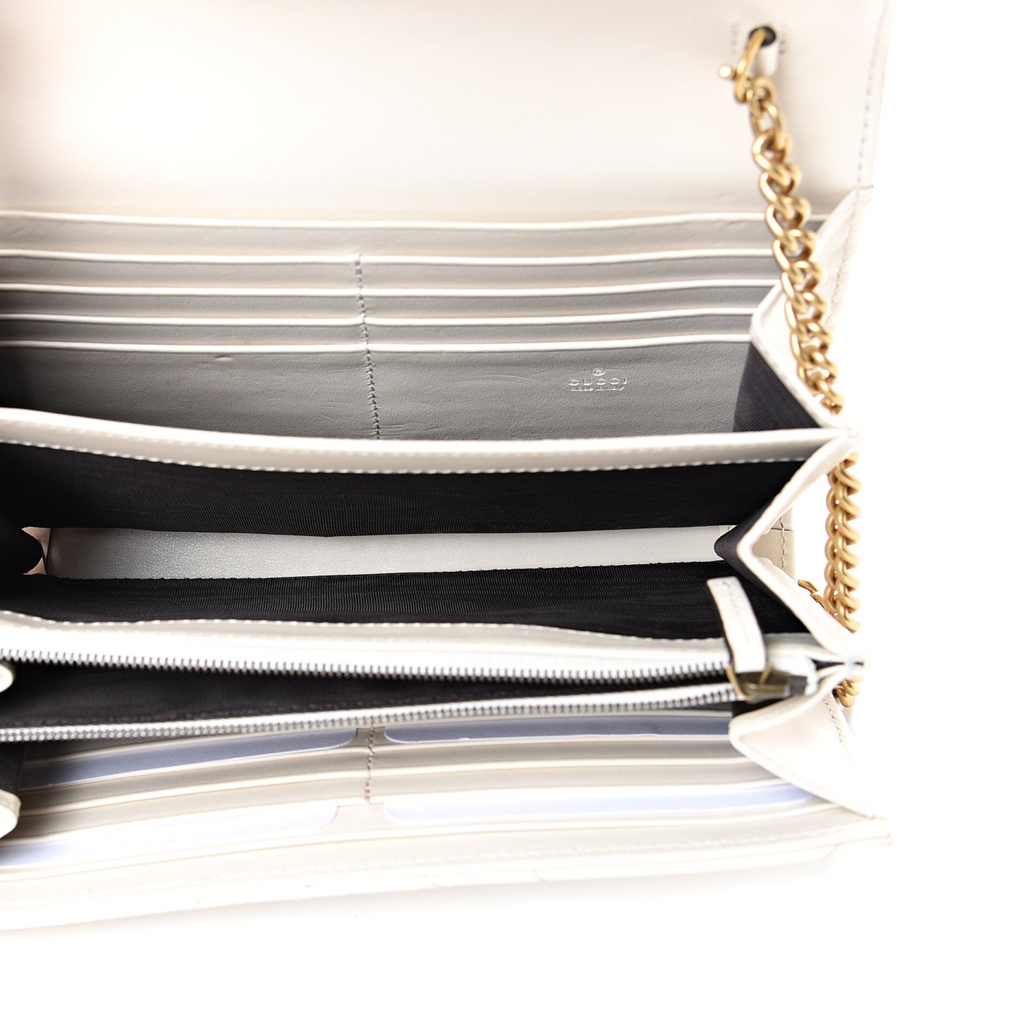 Calfskin Matelasse GG Marmont Chain Wallet Mystic White