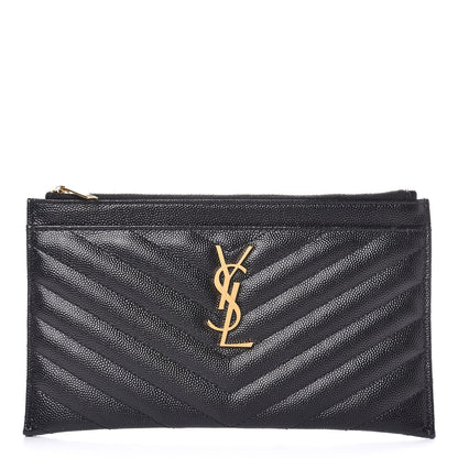 Saint Laurent Grain De Poudre Chevron Monogram Bill Pouch Black 1 of 8