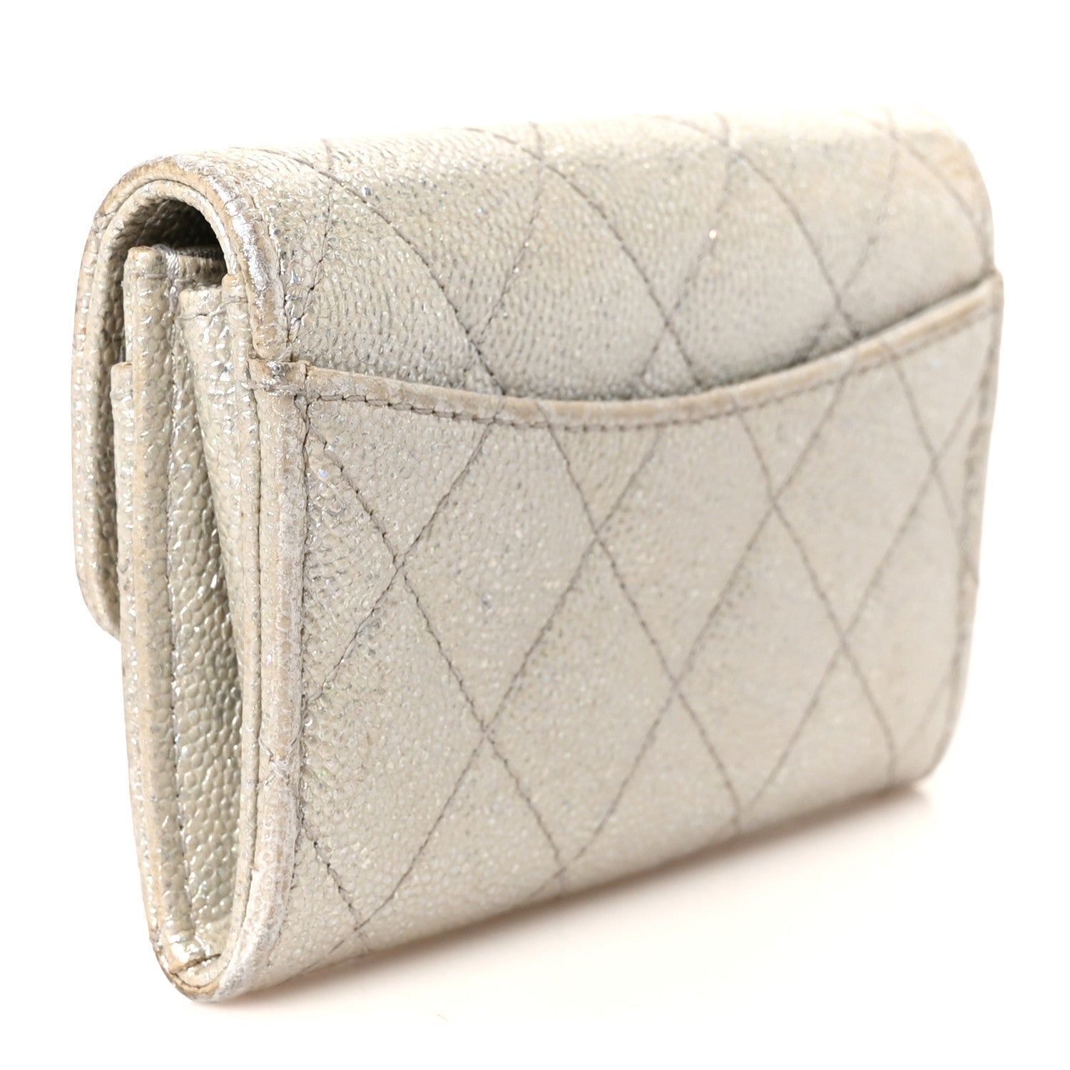 Chanel Glittered Metallic Caviar Quilted Flap Card Holder Wallet Silver 3 of 9