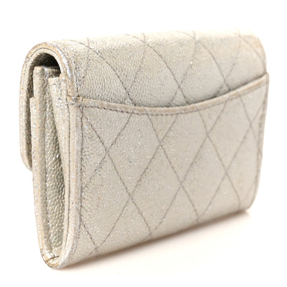 Chanel Glittered Metallic Caviar Quilted Flap Card Holder Wallet Silver 3 of 9