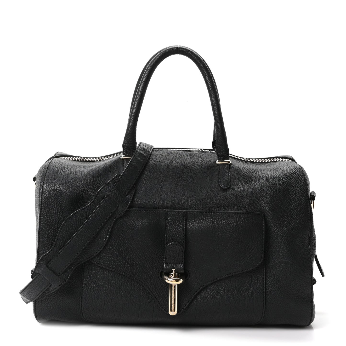 Grained Calfskin Tube Boston Bag Black
