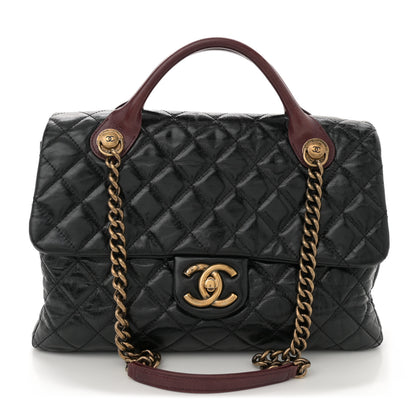 Chanel Glazed Calfskin Castle Rock Large Flap Black Burgundy 1 of 11