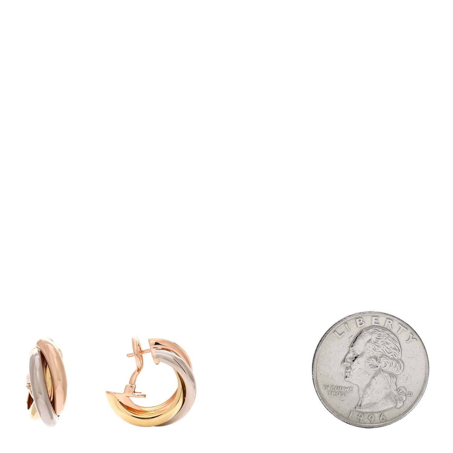 Cartier 18K Pink Yellow White Gold Classic Trinity Hoop Earrings 2 of 6