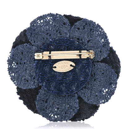 Chanel Tweed Camellia Pin Brooch Navy Blue 4 of 6