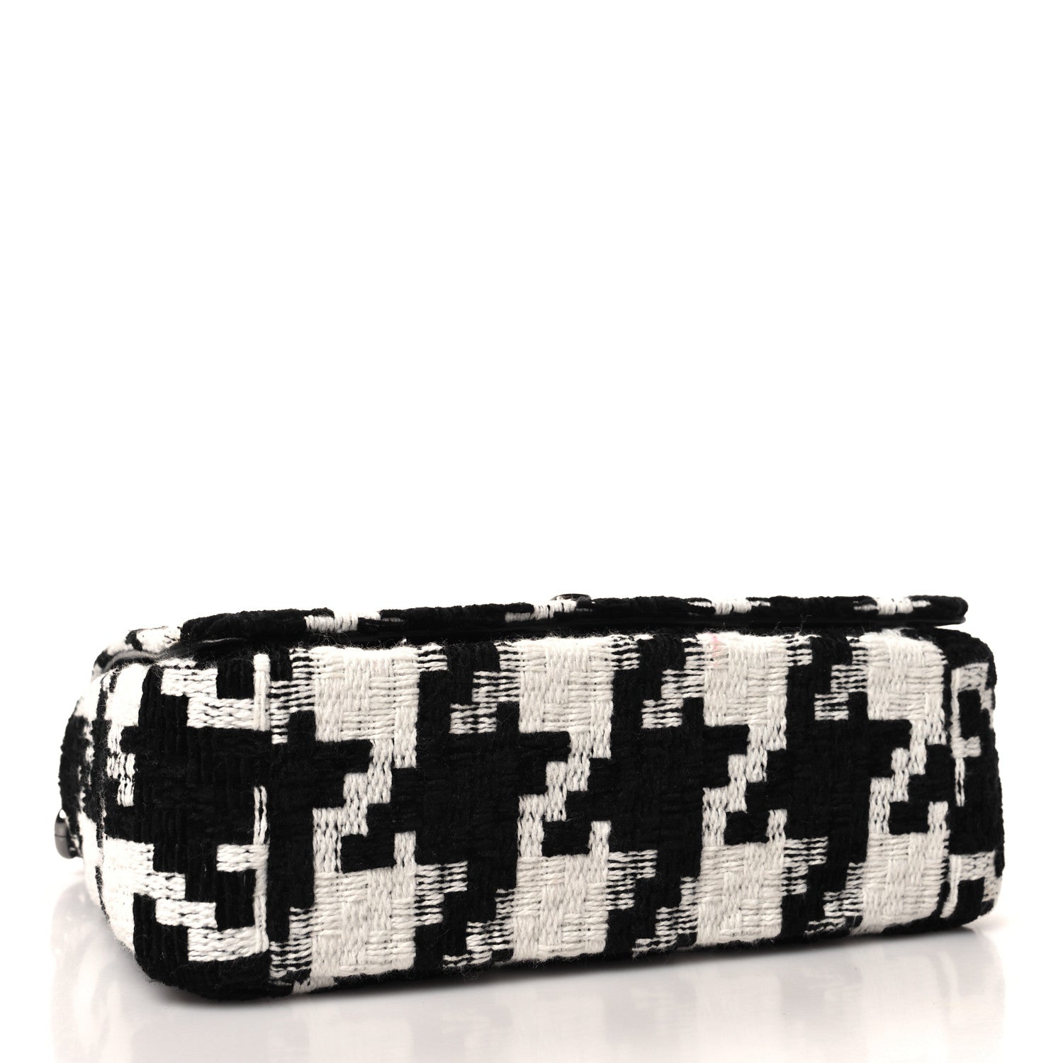 Christian Dior Tweed Macro Houndstooth Small Caro Bag Black White 4 of 11