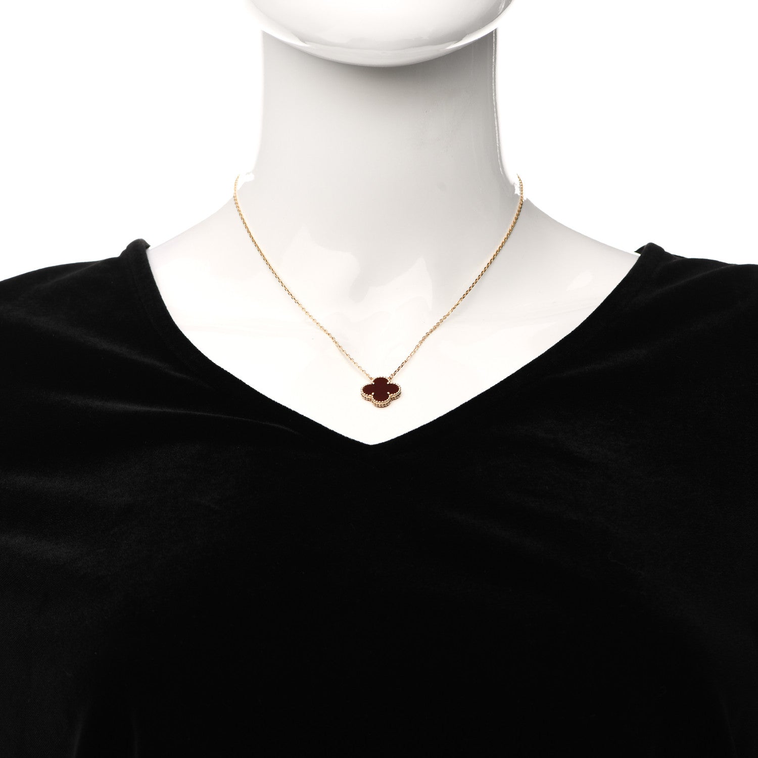 Van Cleef & Arpels 18K Yellow Gold Carnelian Vintage Alhambra Pendant Necklace 2 of 6