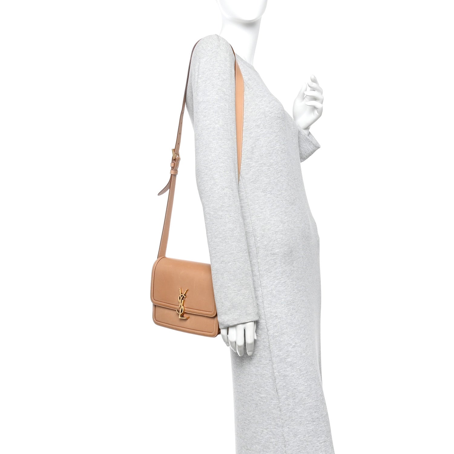 Saint Laurent Box Calfskin Monogram Medium Solferino Satchel Natural Tan 2 of 13