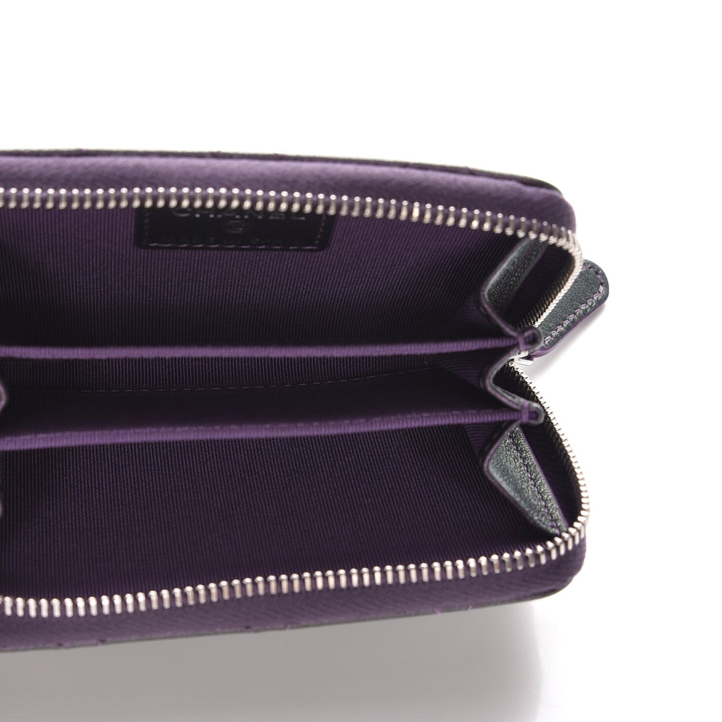Metallic Lambskin Quilted Zip Around Coin Purse Wallet Purple