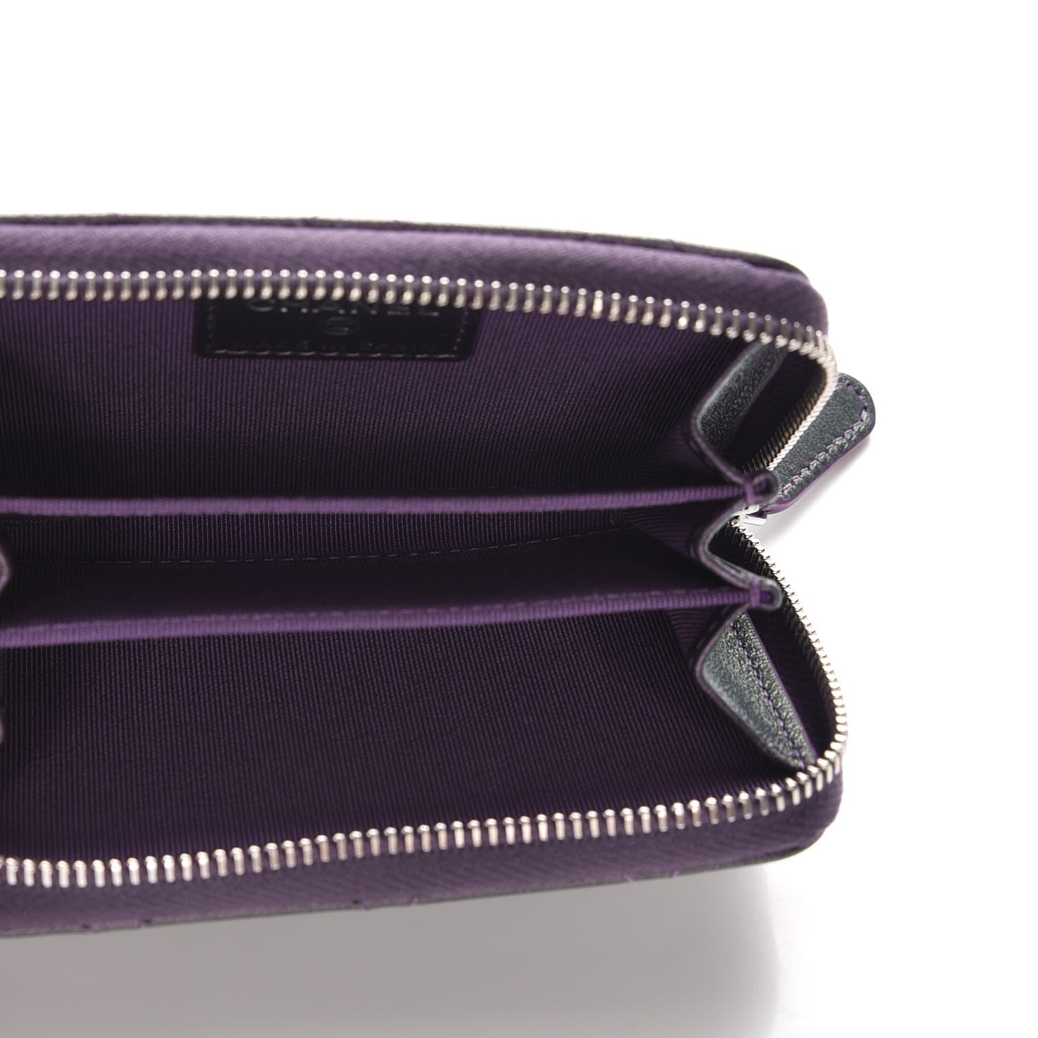 Chanel Metallic Lambskin Quilted Zip Around Coin Purse Wallet Purple 5 of 8