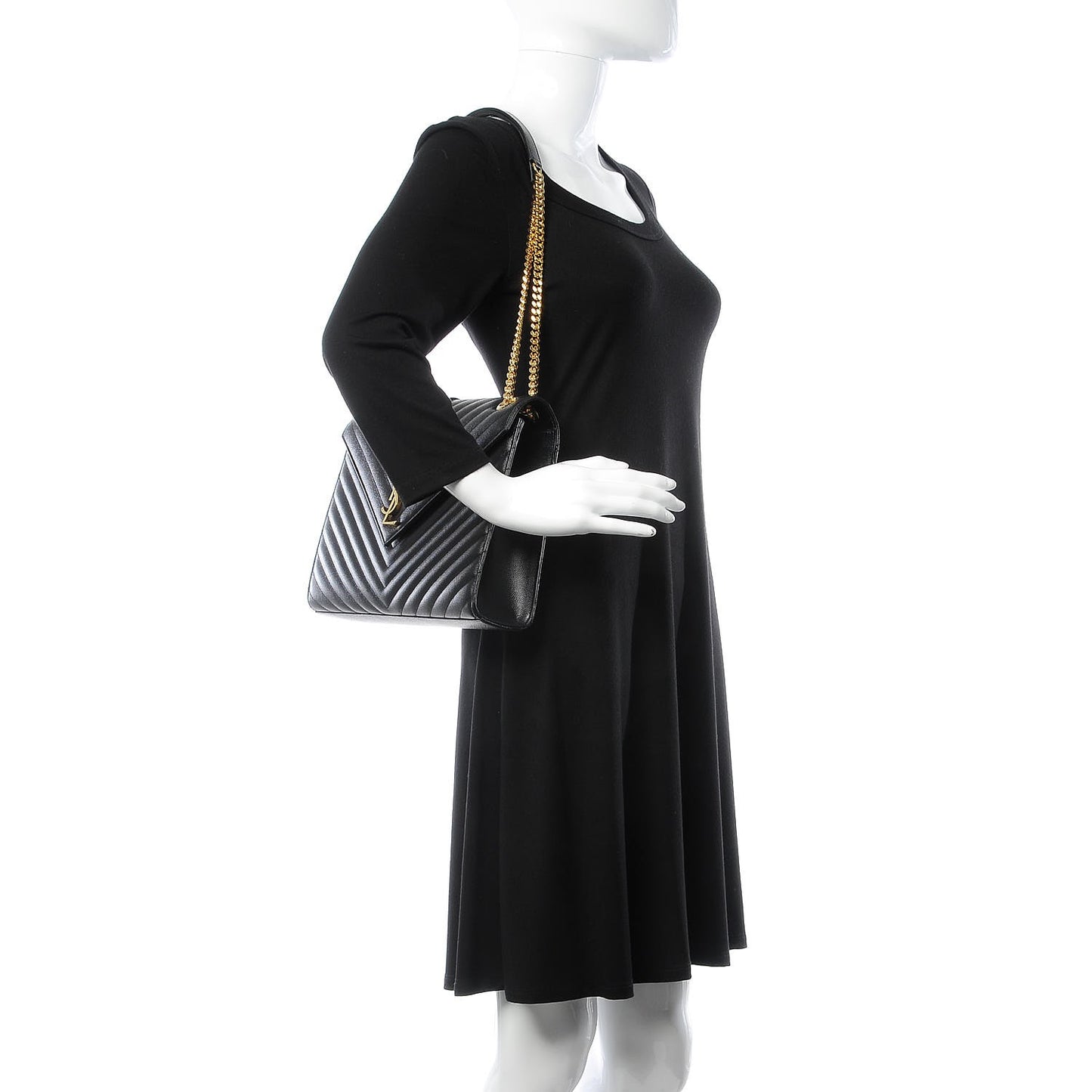 Grain De Poudre Matelasse Chevron Large Monogram Satchel Black