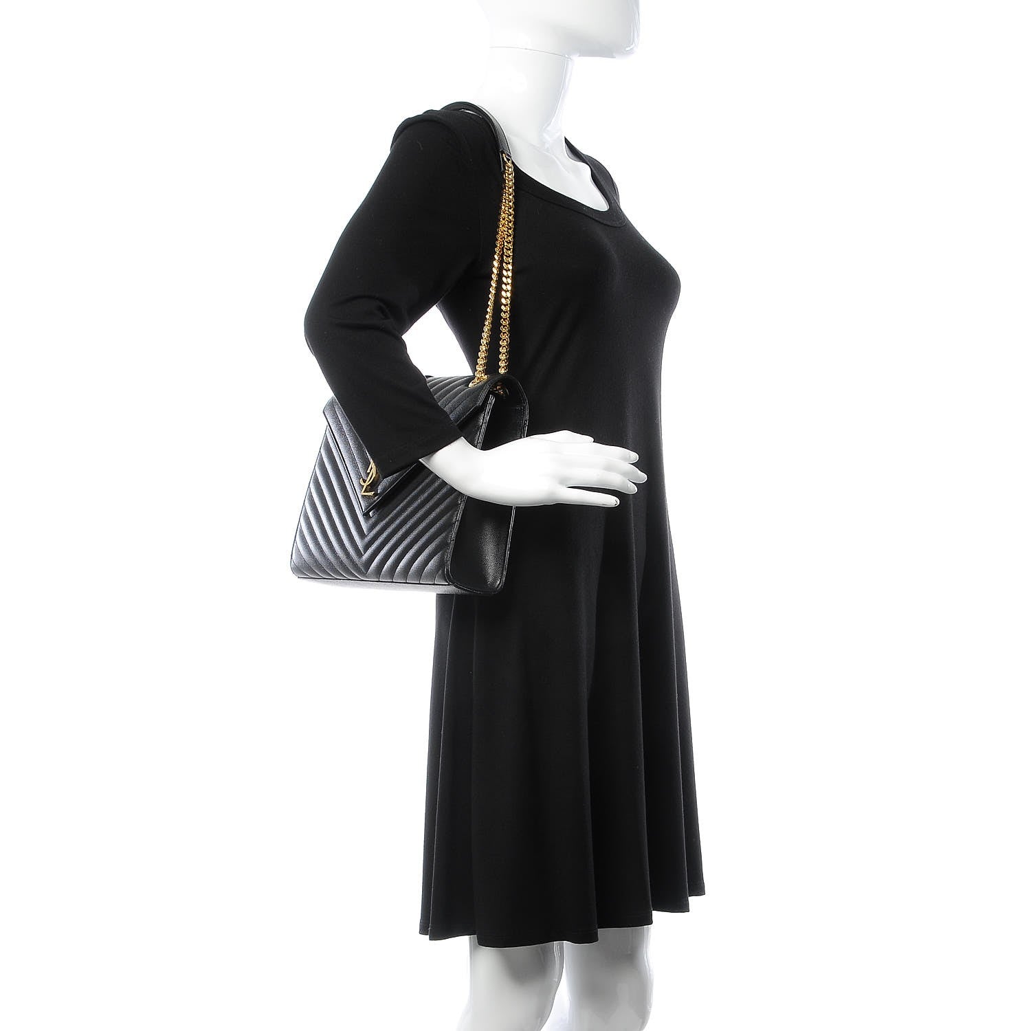 Saint Laurent Grain De Poudre Matelasse Chevron Large Monogram Satchel Black 2 of 8