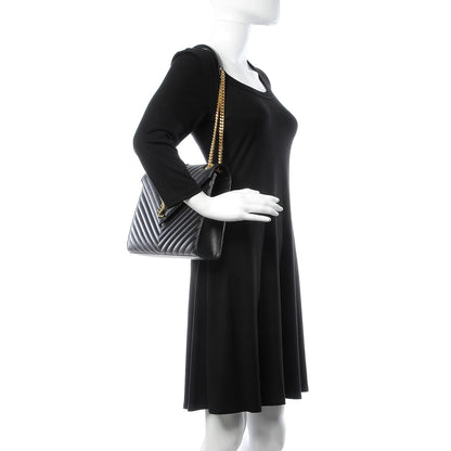 Saint Laurent Grain De Poudre Matelasse Chevron Large Monogram Satchel Black 2 of 8