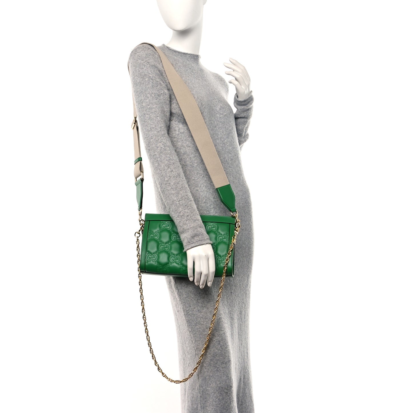 Calfskin GG Matelasse Small Slim Chain Shoulder Bag Spring Green Natural