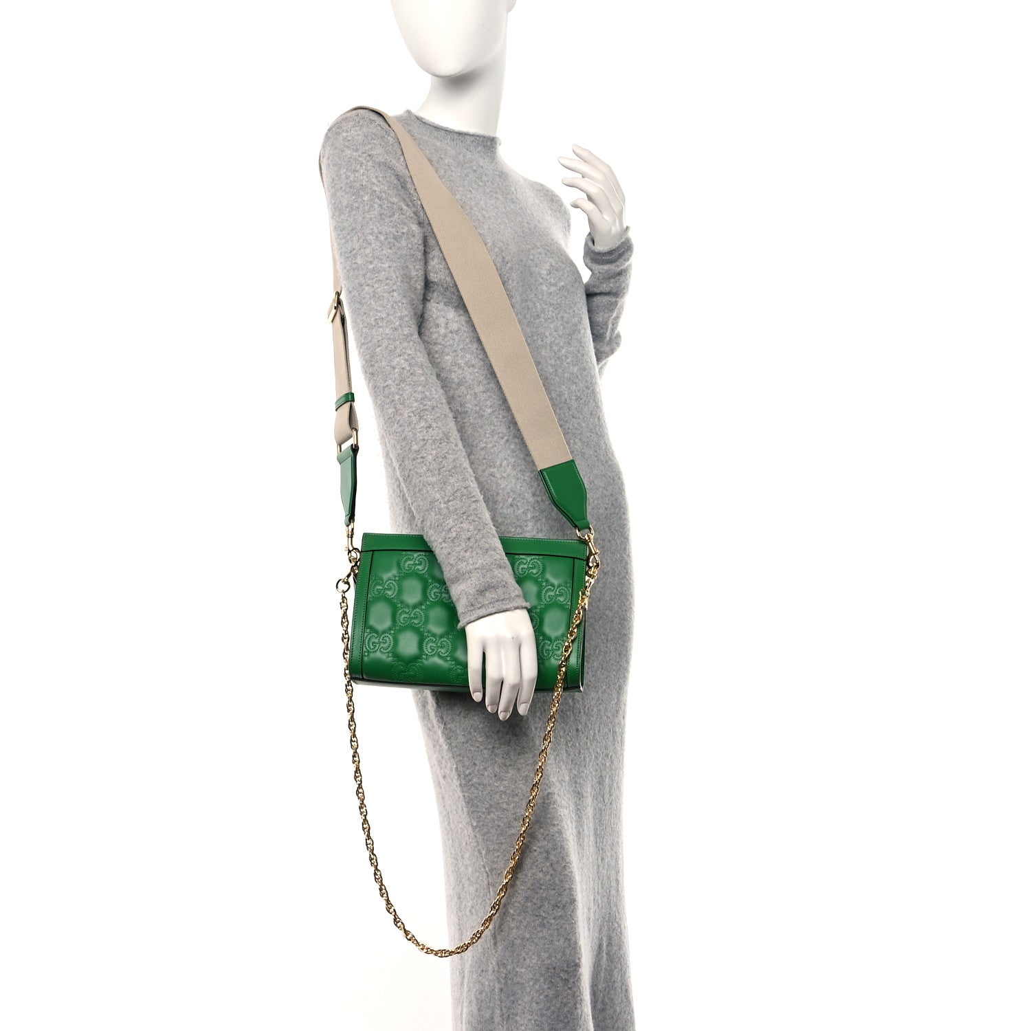 Gucci Calfskin GG Matelasse Small Slim Chain Shoulder Bag Spring Green Natural 2 of 12