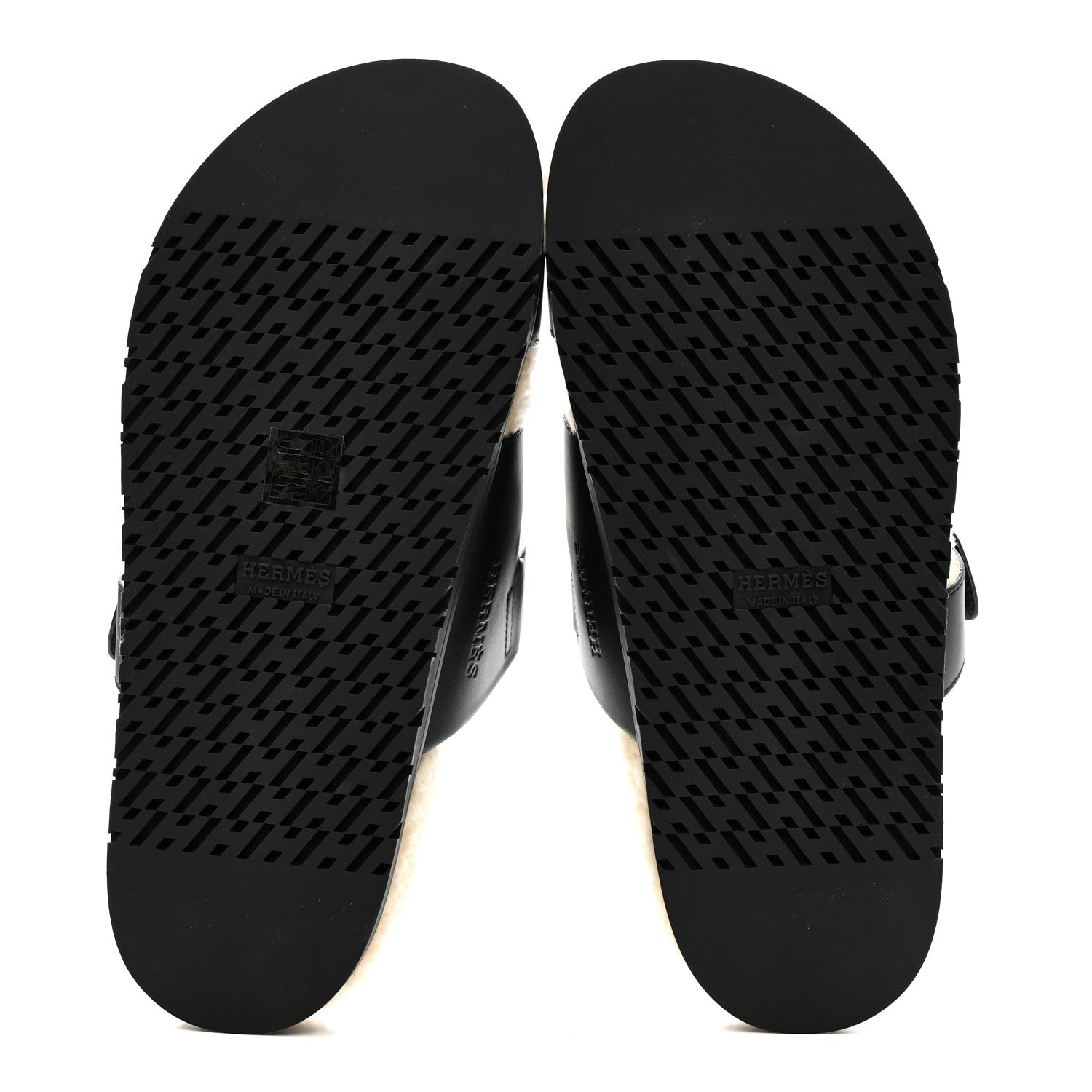 Hermes Calfskin Woolskin Womens Chypre Sandals 39 Black Ecru 6 of 9