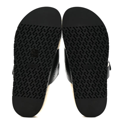 Hermes Calfskin Woolskin Womens Chypre Sandals 39 Black Ecru 6 of 9