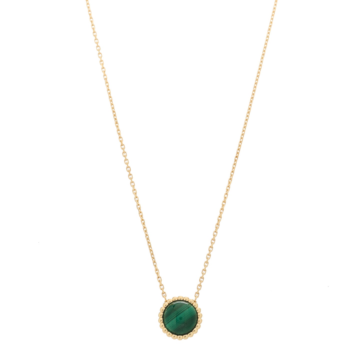 18K Yellow Gold Malachite Perlee Couleurs Pendant Necklace