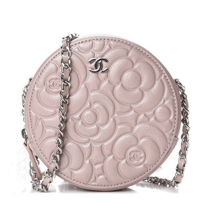 Chanel Lambskin Camellia Quilted Round Clutch With Chain Light Pink 1 of 10