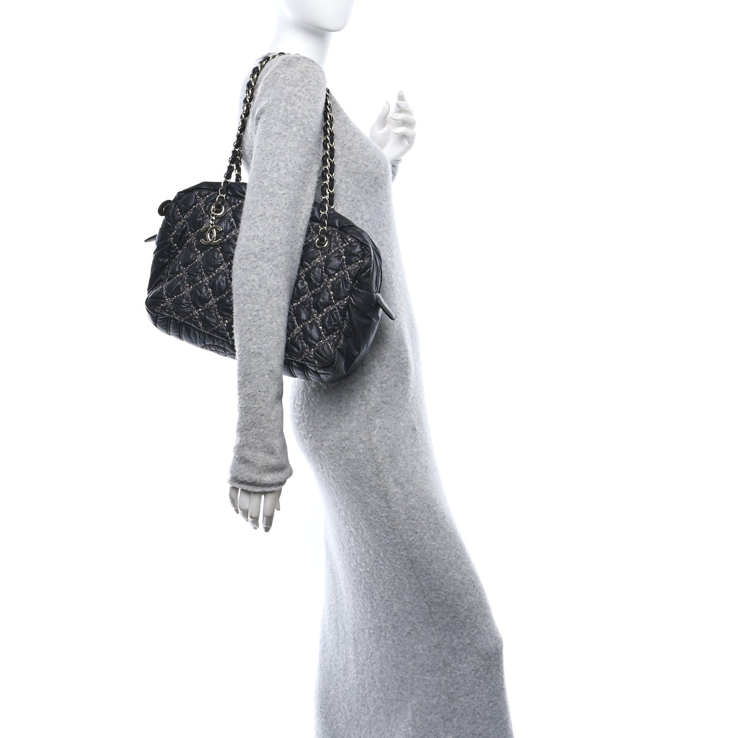 Nylon Quilted Tweed Stitch Bubble Camera Case Black